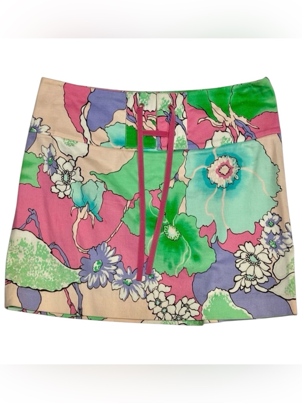 Tibi Y2K Low Rise Floral Mini Skirt Size 6 Stretch Lace Up